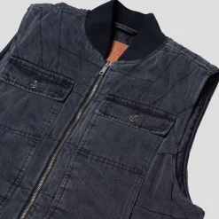 Hoddle Zip Up Carpenter Vest - Black Denim Wash