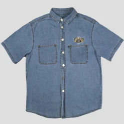 PASS~PORT "COMMUNAL RINGS" DENIM S/S SHIRT WASHED LIGHT DENIM