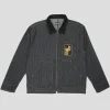 Pass~Port Long Con Striped Denim Packers Jacket - Black