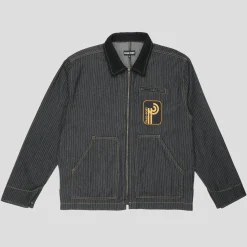 Pass~Port Long Con Striped Denim Packers Jacket - Black