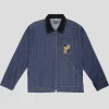 Pass~Port Long Con Striped Denim Packers Jacket - Dark Indigo