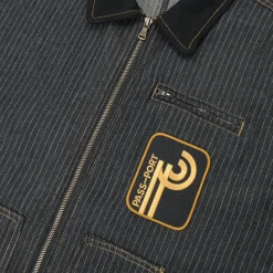 Pass~Port Long Con Striped Denim Packers Jacket - Black