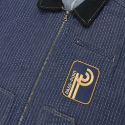 Pass~Port Long Con Striped Denim Packers Jacket - Dark Indigo