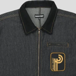 Pass~Port Long Con Striped Denim Packers Jacket - Black