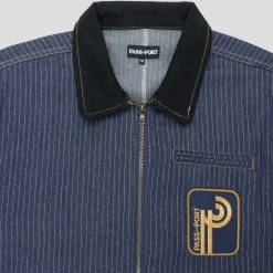 Pass~Port Long Con Striped Denim Packers Jacket - Dark Indigo