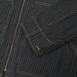 Pass~Port Long Con Striped Denim Packers Jacket - Black