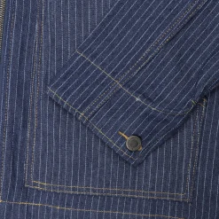Pass~Port Long Con Striped Denim Packers Jacket - Dark Indigo