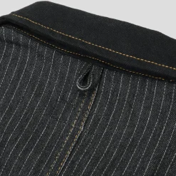 Pass~Port Long Con Striped Denim Packers Jacket - Black