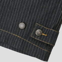 Pass~Port Long Con Striped Denim Packers Jacket - Black