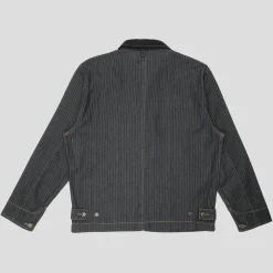 Pass~Port Long Con Striped Denim Packers Jacket - Black
