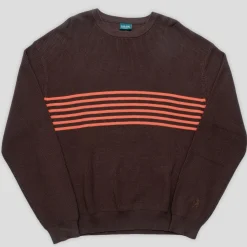Pass~Port Organic Cotton Stripe Knit Sweater - Choc / Orange