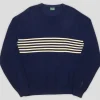 Pass~Port Organic Cotton Stripe Knit Sweater - Navy / Cream