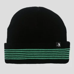 Pass~Port Organic Cotton Stripe Knit Beanie - Black / Green