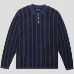 Pass~Port Pattoned Knit Polo Long Sleeve - Navy