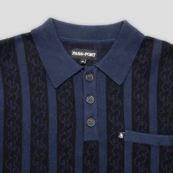 Pass~Port Pattoned Knit Polo Long Sleeve - Navy