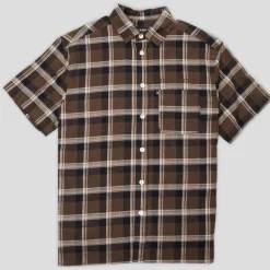 Pass~Port Stem Workers Check Shirt Short-Sleeve - Brown