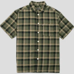 Pass~Port Stem Workers Check Shirt Short-Sleeve - Moss