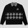 Pass~Port Tilde Stamp Knit Long-sleeve Polo - Black