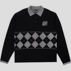 Pass~Port Tilde Stamp Knit Long-sleeve Polo - Black