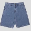 Pass~Port Workers Club Denim Short - Washed Dark Indigo / Maroon Stitc