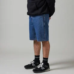 Pass~Port Workers Club Denim Short - Washed Dark Indigo / Maroon Stitc