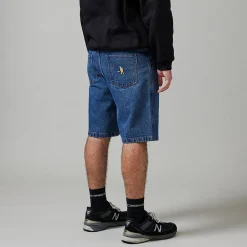 Pass~Port Workers Club Denim Short - Washed Dark Indigo / Maroon Stitc