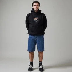 Pass~Port Workers Club Denim Short - Washed Dark Indigo / Maroon Stitc