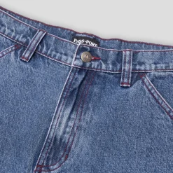 Pass~Port Workers Club Denim Short - Washed Dark Indigo / Maroon Stitc